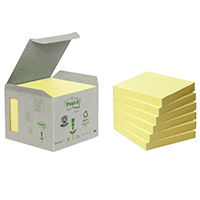 Image of POST-IT 100% recycled 76x76 mm, yellow 6 pack