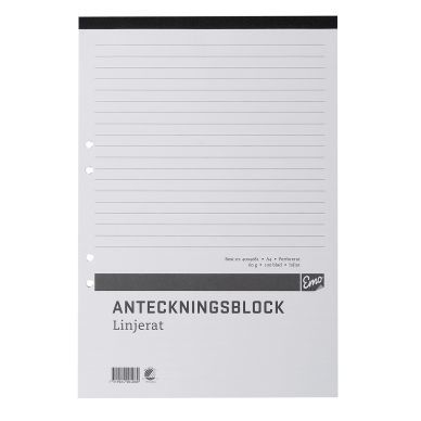 Anteckningsblock A4 linjerat, perforerat &amp; hålat, 5 st