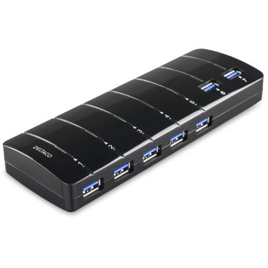 Image of DELTACO DELTACO, USB 3.0 hub, 7xType A, mains adapter, black
