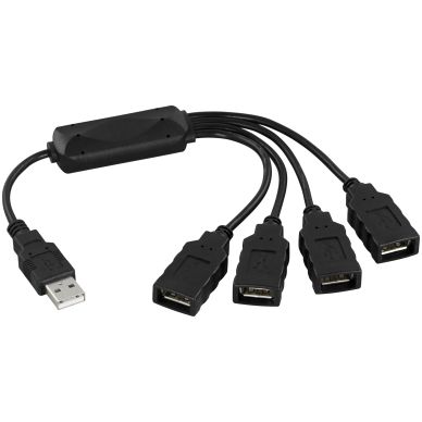 Image of DELTACO DELTACO, USB 2.0 hub, 4xType A, octopus cable, 0.15m, black