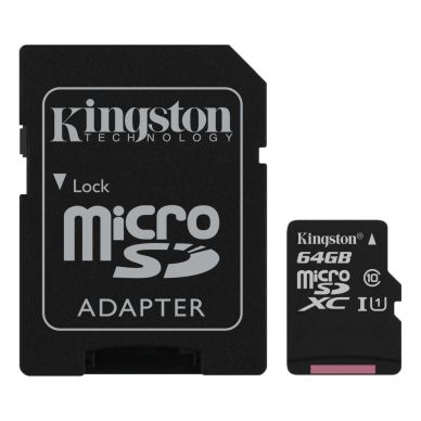 KINGSTON Kingston 64GB microSDXC Klass 10 UHS-I 45MB/s läs, adapter