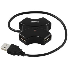 DELTACO USB 2.0 liitin, 4xTyypin A portit, 0,4m, musta