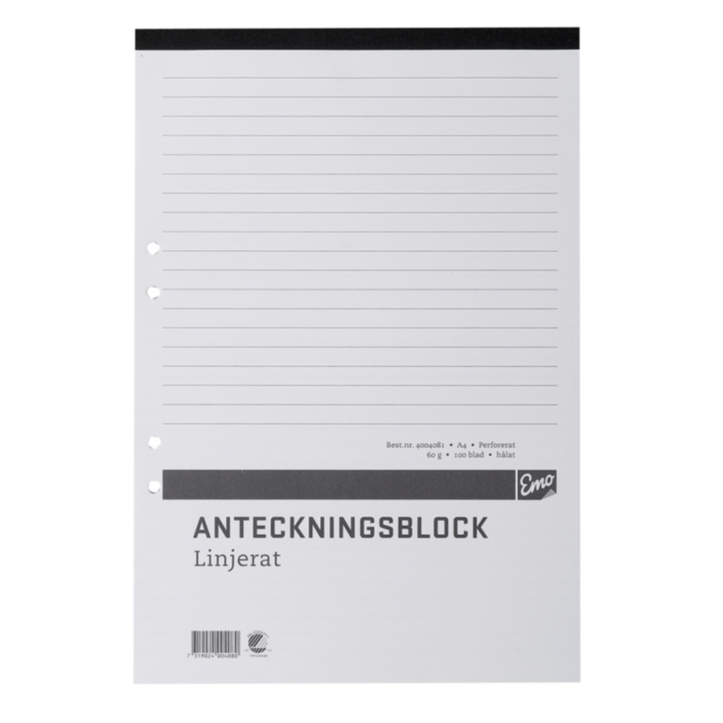 Bild av Anteckningsblock A4 linjerat, perforerat & hålat