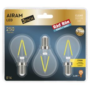 Airam LED gloeidraad 2,6W E14 3-pack