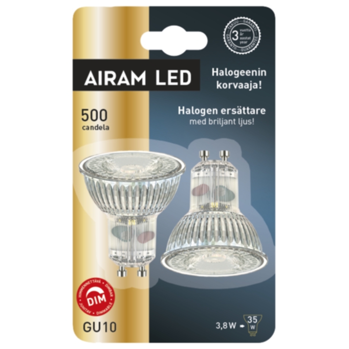 Bild av Airam LED GU10 Fullglass 3,8W dim 2-pack