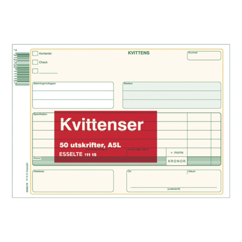Bild av Blankett kvittens A5L 50 blad