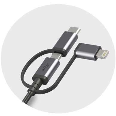 GP BATTERIES alt GP 3-in-1 USB-kabel, USB-C + Micro-USB + Lightning, 1m grå