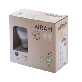 Airam LED A60 4,5W/827 E27 2BX