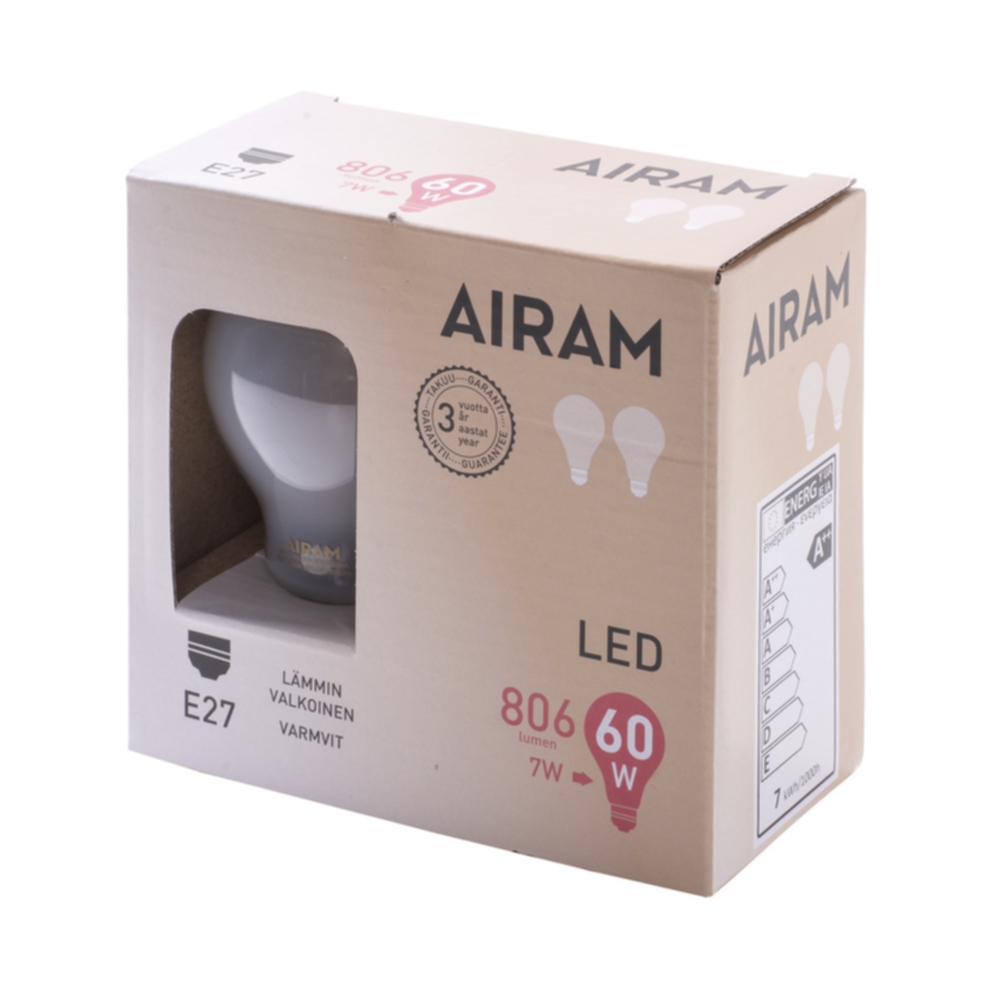 Airam LED A60 7W/827 E27 2-pack