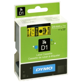 Tape Dymo D1 24 mm, sort på gul