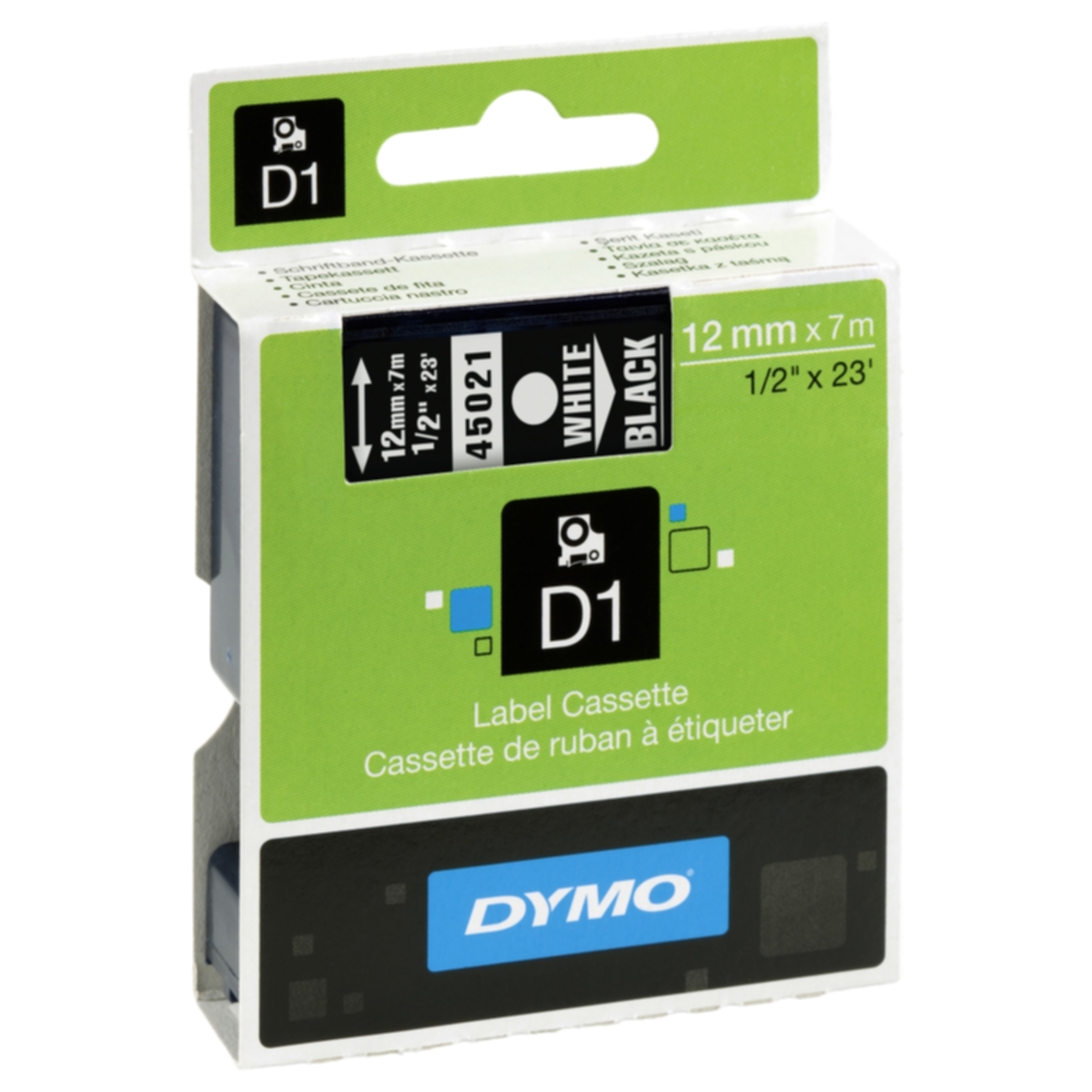 Tape Dymo D1 12 mm vit på svart