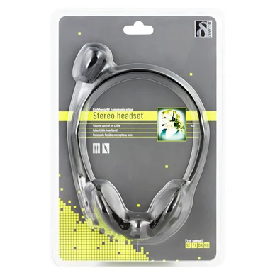 DELTACO, headset med mikrofon och volymkontroll 2m kabel