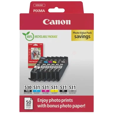 Canon Canon PGI-530/CLI-531 Multipack + 50arkkia valokuvapaperi 6117C004 Vastaa: N/A