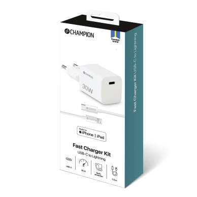 Champion Oplader 30W + USB-C til Lightning, hvid