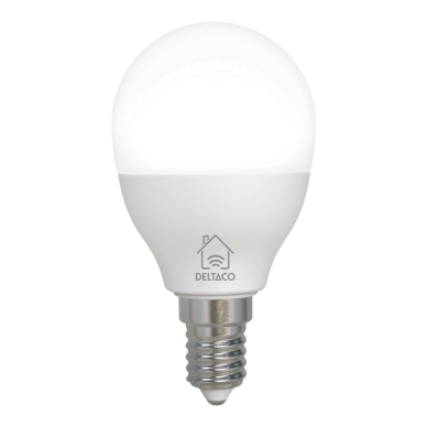 DELTACO SMART HOME LED-pære, E14, Dæmpbar, 2700K-6500K, 4,9W, WiFi SH-LE14G45CCTC Modsvarer: N/A