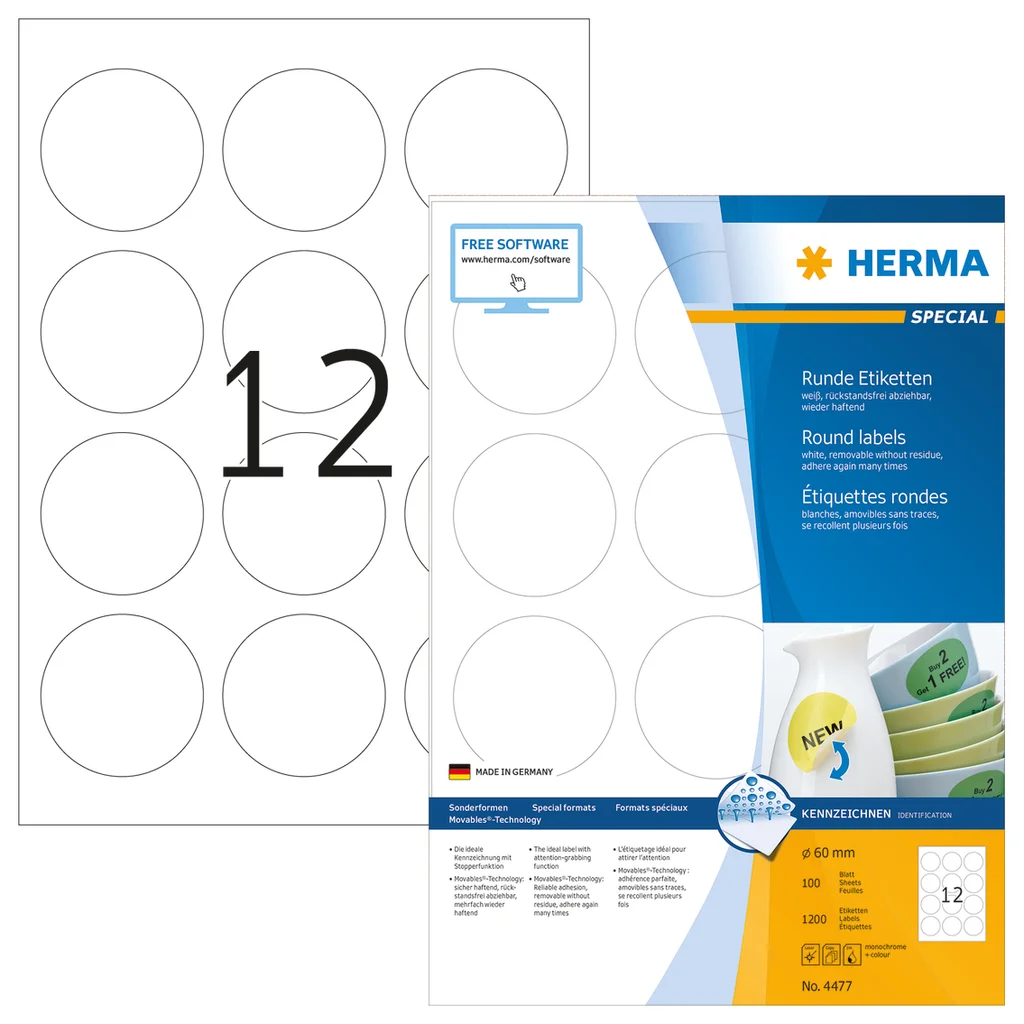 Etikett HERMA Movables A4 Ø60mm (100)