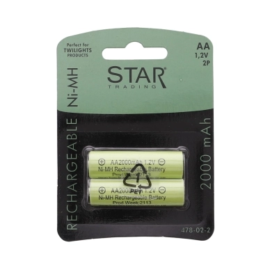 Star Trading alt Oppladbart batteri for solcellelys AA 1,2V 2000mAh 2p