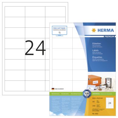 Herma Etikett HERMA Premium A4 64,6x33,8 (100) 4262 Modsvarer: N/A
