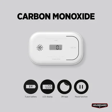 Housegard CA108 kolmonoxidlarm, LCD-display, 3 års batteri