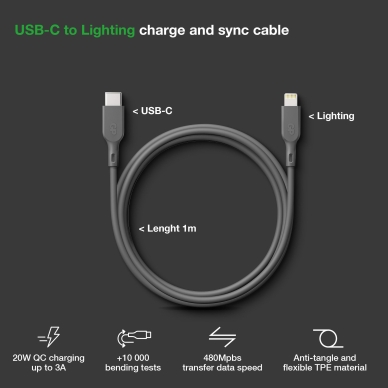GP USB-kabel, USB-C till Apple Lightning, 1m