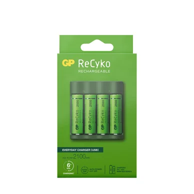 GP BATTERIES GP ReCyko Everyday batterioplader USB inkl. 4 stk AA 2100mAh 202235 Modsvarer: N/A billede