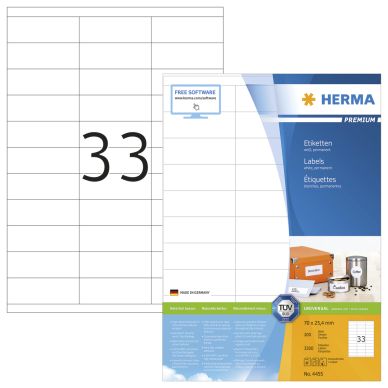 Etikett HERMA Premium A4 70x25,4 (100) 4455 Modsvarer: N/A