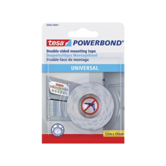TESA Tesa Powerbond dobbeltsidig tape 1,5mx19 mm 58565-00001-00 Tilsvarer: N/A