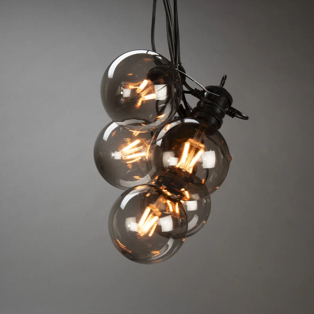 Ljusslinga E27 med 10 rökfärgade LED-lampor, dimmer 24V/IP44