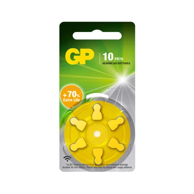 GP Batteries Hearing Aid ZA10, Engangsbatteri, PR70, Zink-luft, 1,4 V, 6 stk, 3,6 mm