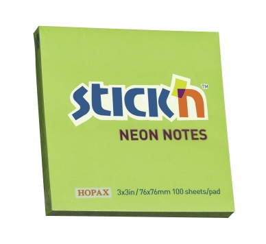 Stick'n Stick'n Notesblok 76x76 100 Blad Neon Grøn 4712759211670 Modsvarer: N/A