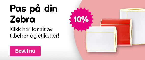 Banner med teksten: Pas på din Zebra Køb alt tilbehør og etiketter! 