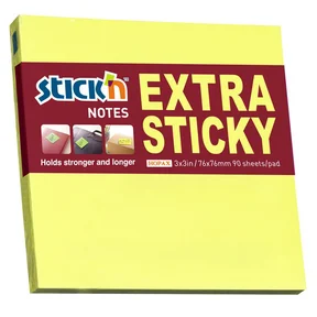 Stick'n Notisblock Extra Sticky 76x76 90 Blad Neon Gul