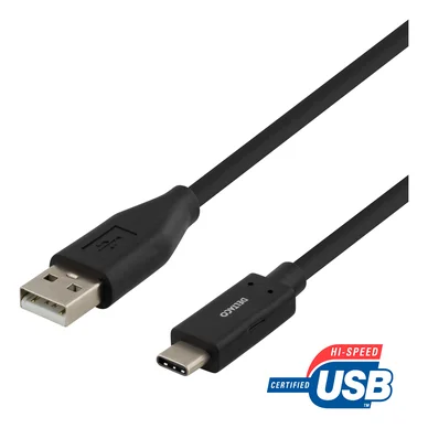 DELTACO USB 2.0 kabel, Type A - Type C han, 1m, sort USBC-1004 Modsvarer: N/A