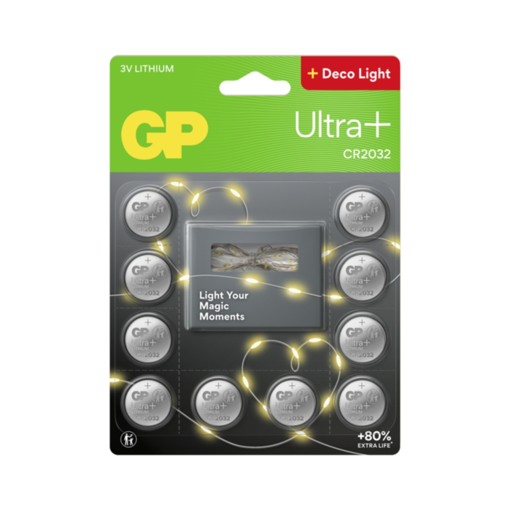 GP Lithium knappcell CR2032 10-pack + Ljusslinga 2m