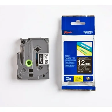 Brother TZe-335, märkband 12 mm, vit text/svart botten