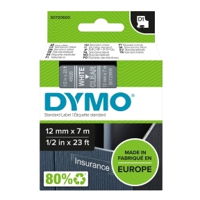 Schriftband Dymo D1 12 mm, weiß auf transparent