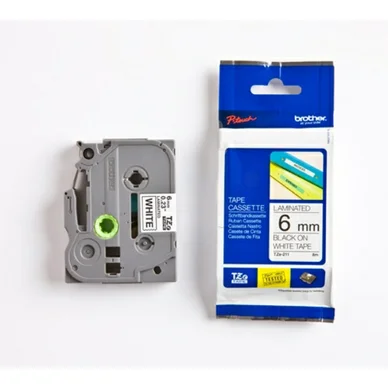 Brother 6mm teippi, musta teksti valk.pohja, laminoitu,vahva liima , TZE211 Vastaa: N/A