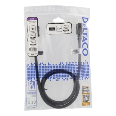DELTACO alt DELTACO HDMI-kabel, v1.4+Ethernet, 19-pin ha-ha, 1080p, 1m