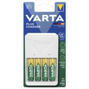 Varta Plug-laddare + 4xAA 2100mAh uppladdningsbara batterier