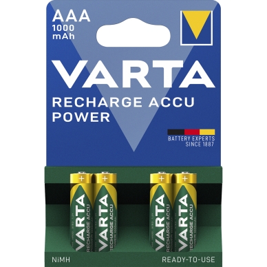 Varta Varta Genopladelig Accu Power AAA 1000mAh 4 pk. 5703301404 Modsvarer: N/A