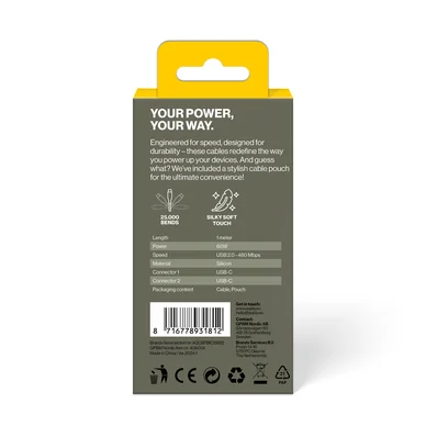 Aqiila Cablebird CS11 kabel USB-C till C 60W silikon 1m vit