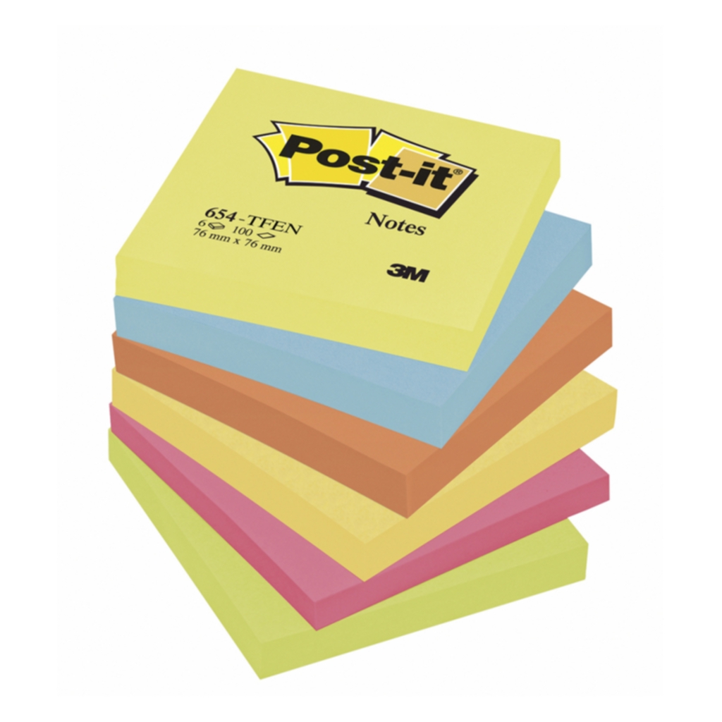 Post-It 654 Energetic, 76x76 mm, 6 st
