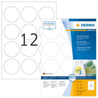 Etikett HERMA Movables A4 Ø60mm (100)