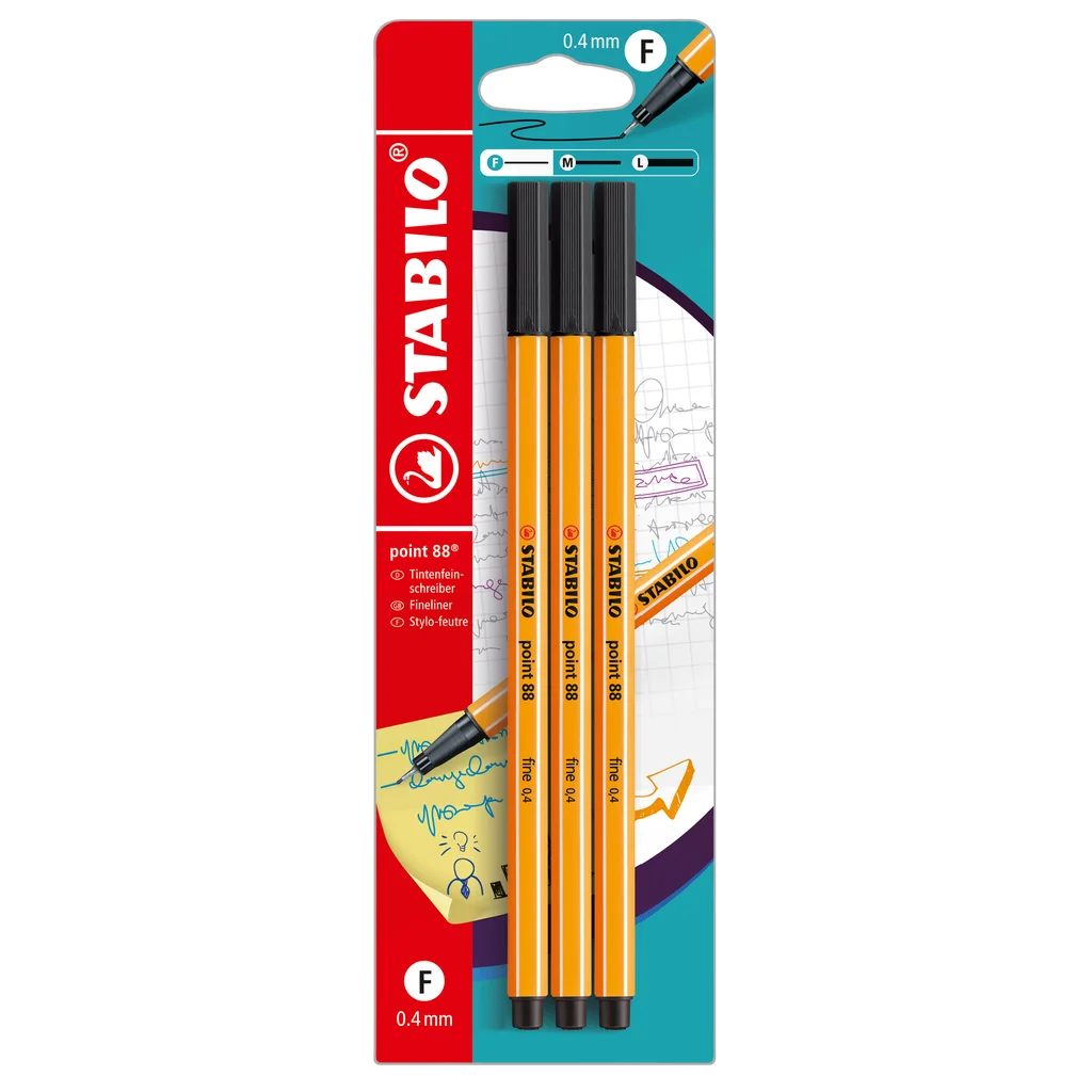 STABILO Point 88 3 Pack Svart