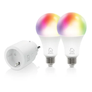 DELTACO Smart Home startsæt, smart plug og 2 RGB LED-pærer SH-KIT01 Modsvarer: N/A