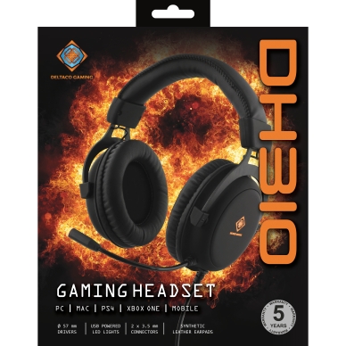 DELTACO alt Deltaco DH310 Gaming Headset 57mm, LED, svart