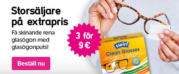 Banner med texten: Storsäljare på extrapris Få skinande rena glasögon med glasögonputs!  