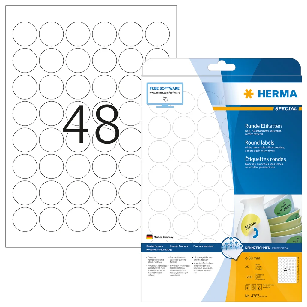 Etikett HERMA Movables A4 Ø30mm (25)