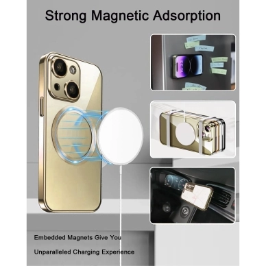 Turtos alt Mobilskal MagSafe Transparent iPhone 15, Gold
