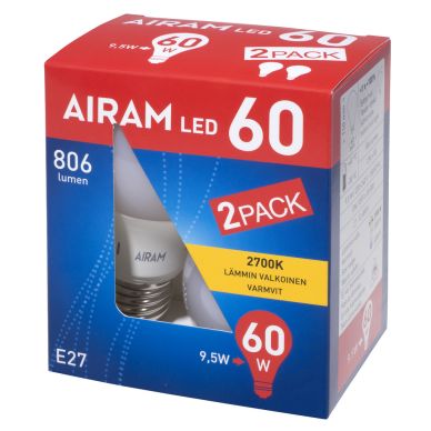 AIRAM alt Airam LED 8W/827 E27 2-pakkaus